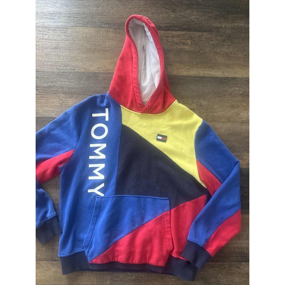 Tommy Hilfiger Mens Surf The Web Blue Finesse Colorblock Hoodie Size Large Y2K